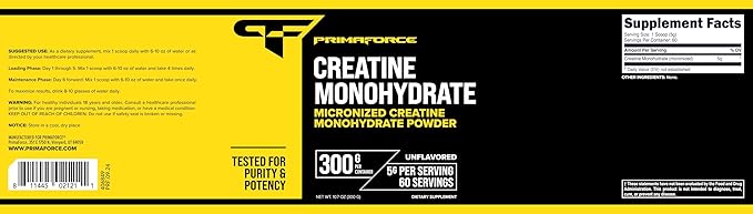Primaforce Creatine Monohydrate Powder, 300 Grams - Micronized, Gluten Free, Non-GMO