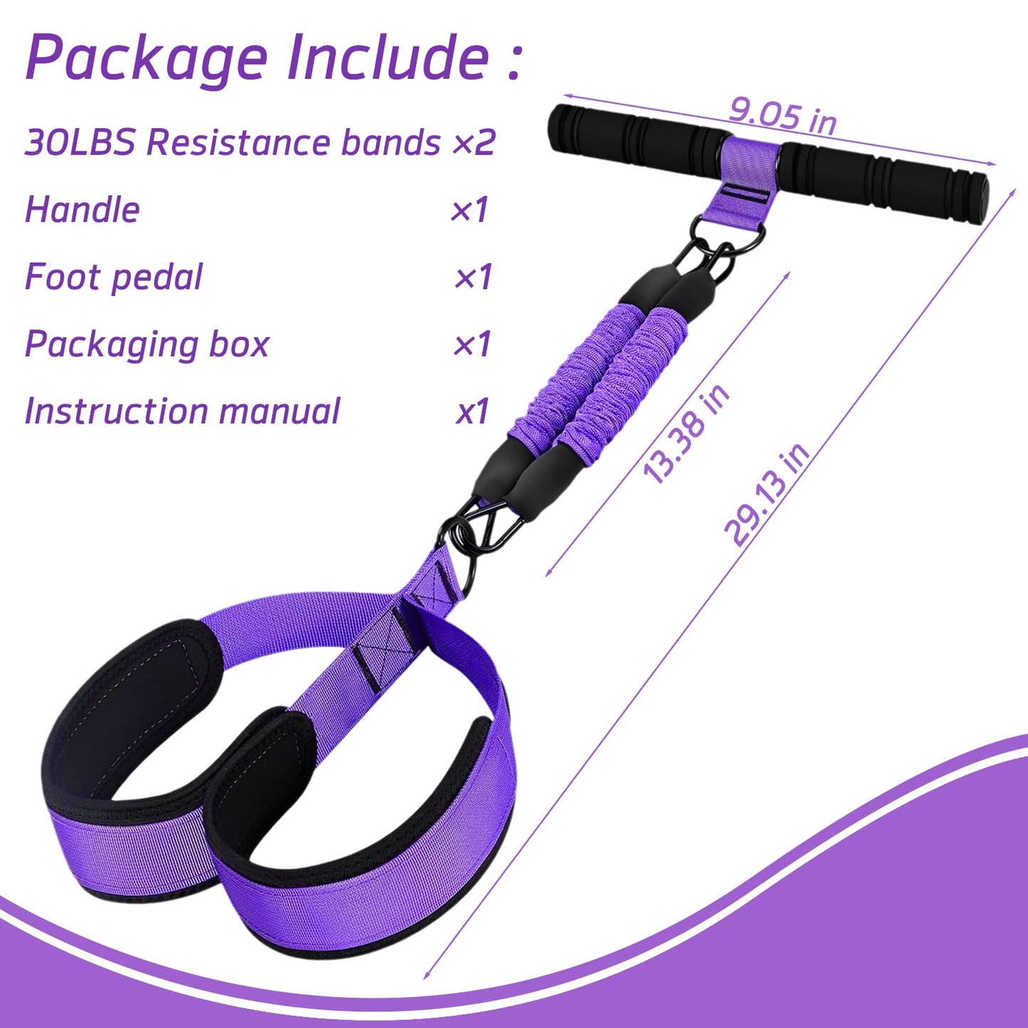 Pedal Resistance Band with Handle: Upgraded 2 Tube Adjustable Resistance Bands for Abdomen, Waist, Arm, Core/ABS, Leg, Physical Therapy - Sit Up Exercise Equipment for Women Home Gym Travel Workout