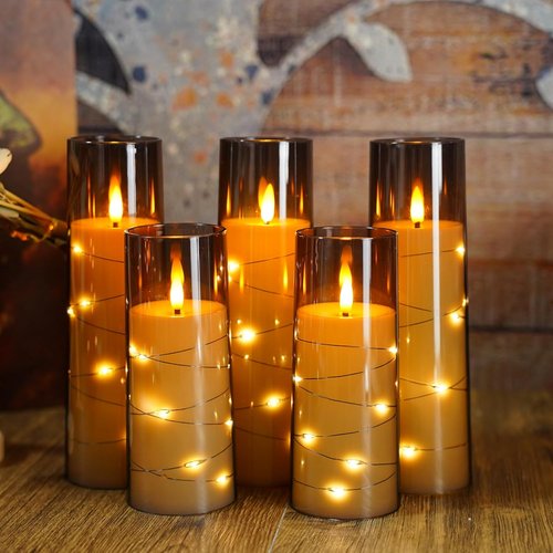 Eebuss Flameless Candles - Battery Operated LED Pillar Candles with Timer & Remote Control | Set of 7 Grey