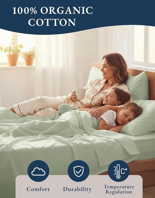 **LANE LINEN 100% Organic Cotton King Bed Sheet Set - Soft, Cooling, All-Season, Oeko-Tex Certified - Mineral Color**
