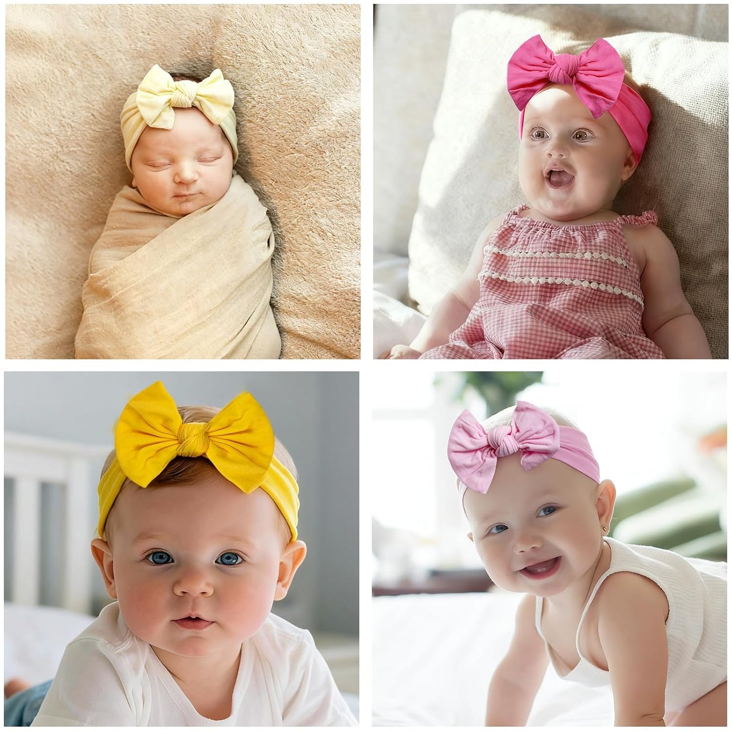 Skiennix 5Pcs Nylon Baby Bow Headbands - Soft, Stretchy Hairbands for Newborns & Toddlers