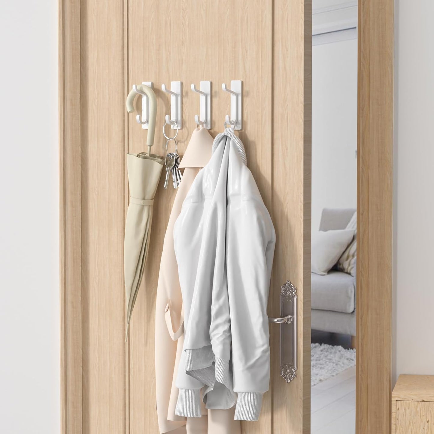 Pickpiff Wall Hooks - 13LB Strong Adhesive Coat & Towel Hangers | White 4-Pack for Easy Organization