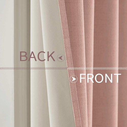 MIULEE Blackout Linen Curtains - 100% Thermal Insulated Blush Pink Drapes | 52 x 63 Inch (2 Panels)