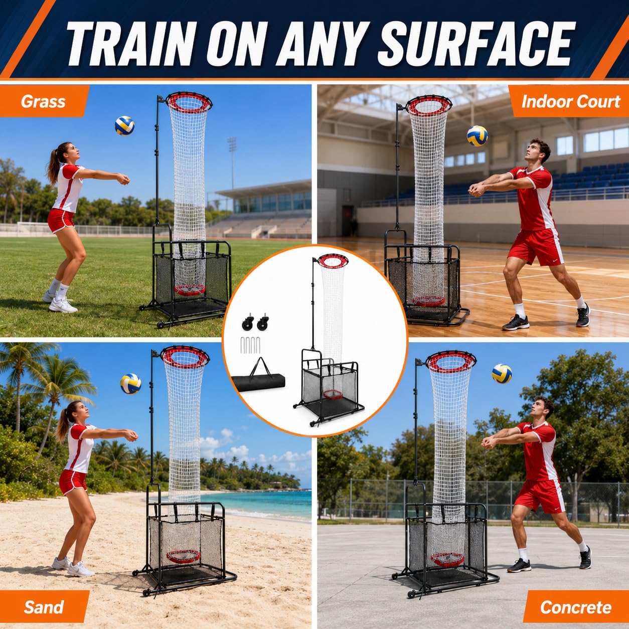 SCHENG-V Volleyball Setting Net, Setter Volleyball Training Net 6.9-10.8 FT Adjustable Height, 45°-180° Adjustable Angle, Stable Base for Indoor Outdoor Practice Equipment