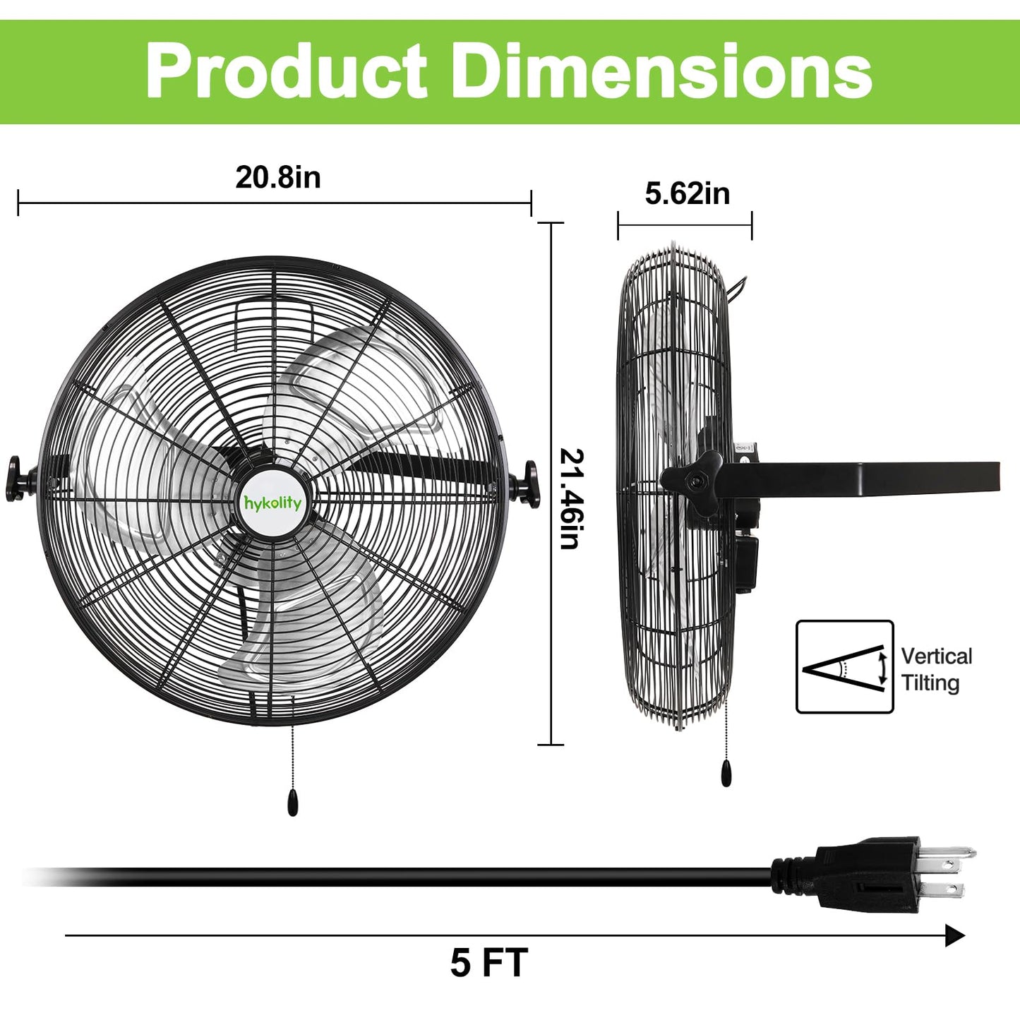 hykolity 4300 CFM 18 inch Industrial Wall Fan, 3-Speeds High Velocity Wall Mount Fan with Sealed Motor, Heavy Duty Metal Barn Fans for Shop, Garage, 2 Pack