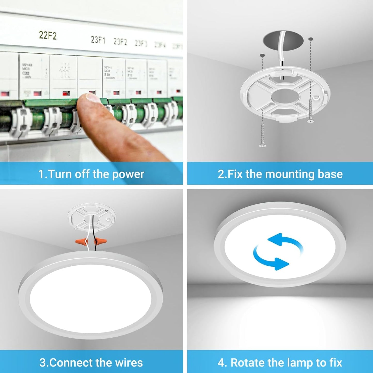 Skiennix 19-Inch LED Flush Mount Ceiling Light - 36W, 3960LM, Night Light Feature | Large Round White Fixture for Bedroom, Bathroom, Kitchen