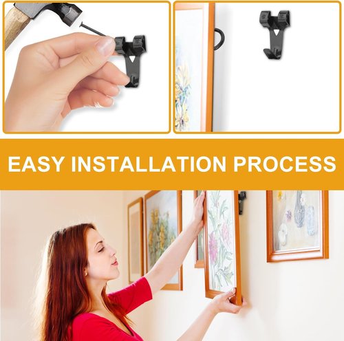 KURUI Picture Hanging Kit - 385Pcs Heavy Duty Hooks, Sawtooth & Nails for Frames | Black