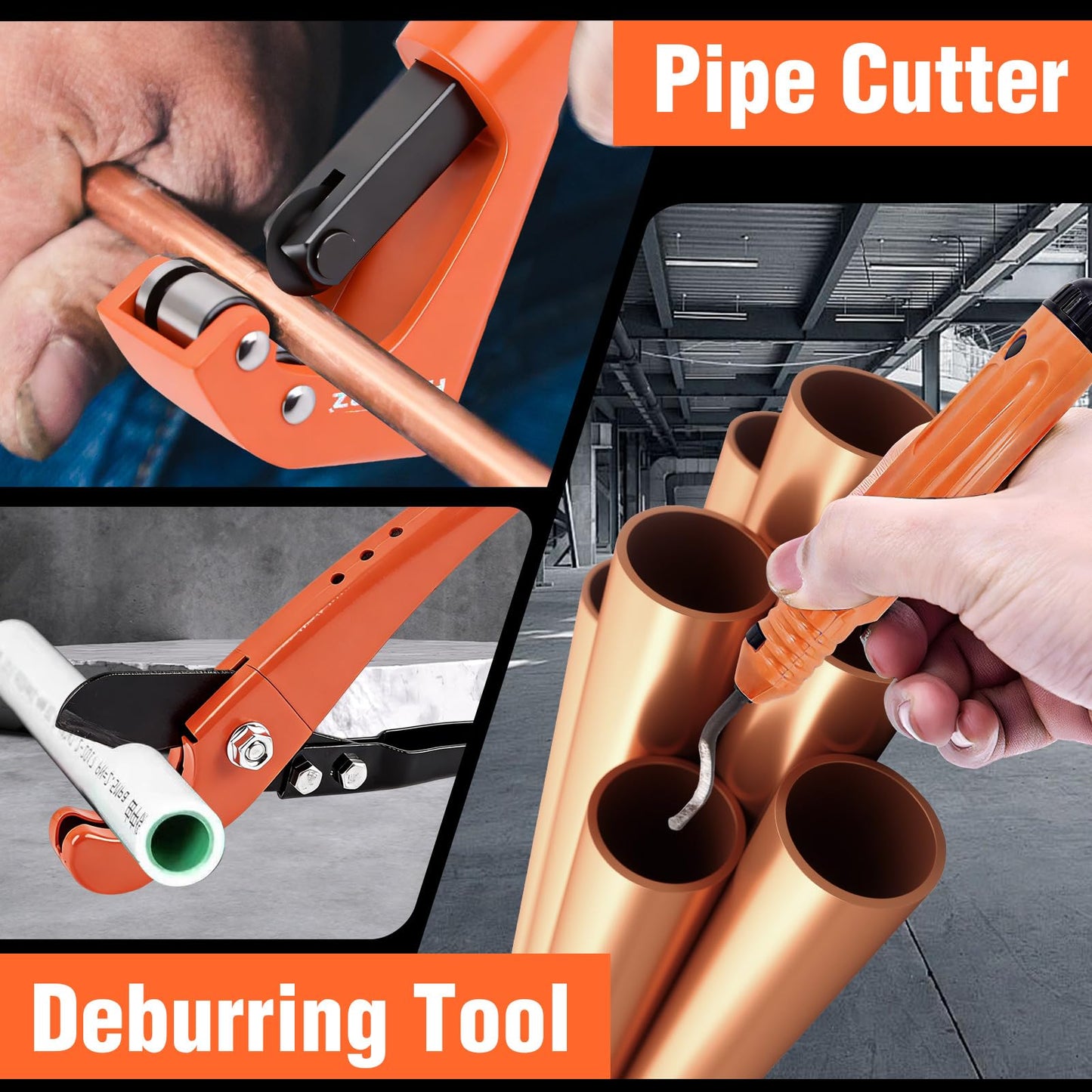 HZLZRZ Professional Universal Pipe Crimping Tool Kit, 6 Dies for Copper 1/2" 3/4" 1" and F877 PEX, with 3/8",1/2",5/8",3/4",1" ASTM F1807 PEX Rings and Pipe Cutter, Pro Press Crimper (MCT-1632C)