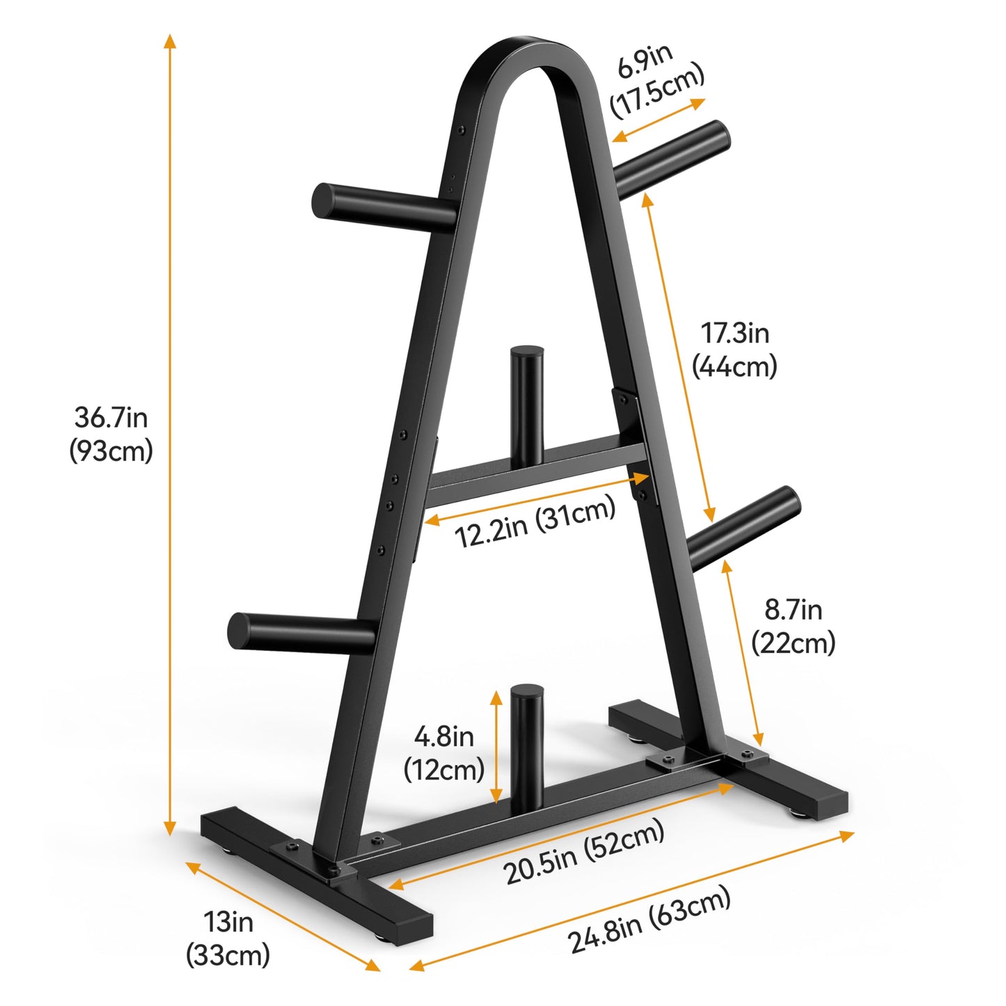 Olympic Weight Plate Rack 400LBs, Heavy Duty Weight Tree Rack for 2-Inch Plates, Barbell & Bumper Plate Storage, Free Weight Rack & Gym Plate Holder for Home Gym