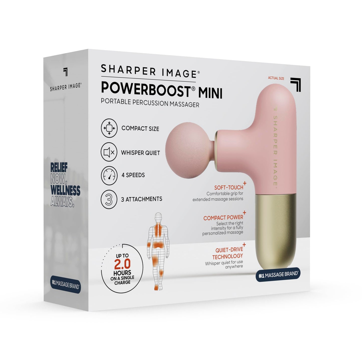 Sharper Image PowerBoost Mini Massage Gun - Portable Deep Tissue Percussion Massager | Muscle Recovery & Pain Relief | Quiet Cordless Handheld Massage Tool | Powerful & Compact| 4 Speeds| Travel Pouch