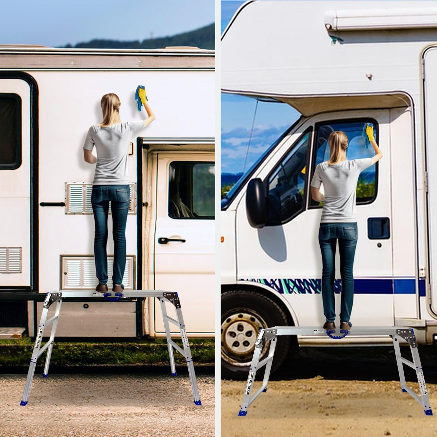 LEADALLWAY Work Platform 39"x12",50 Gear Adjustable Height 25 to 35 inches Portable Folding Aluminum Step Ladder of Capacity 330 Lbs Heavy Duty