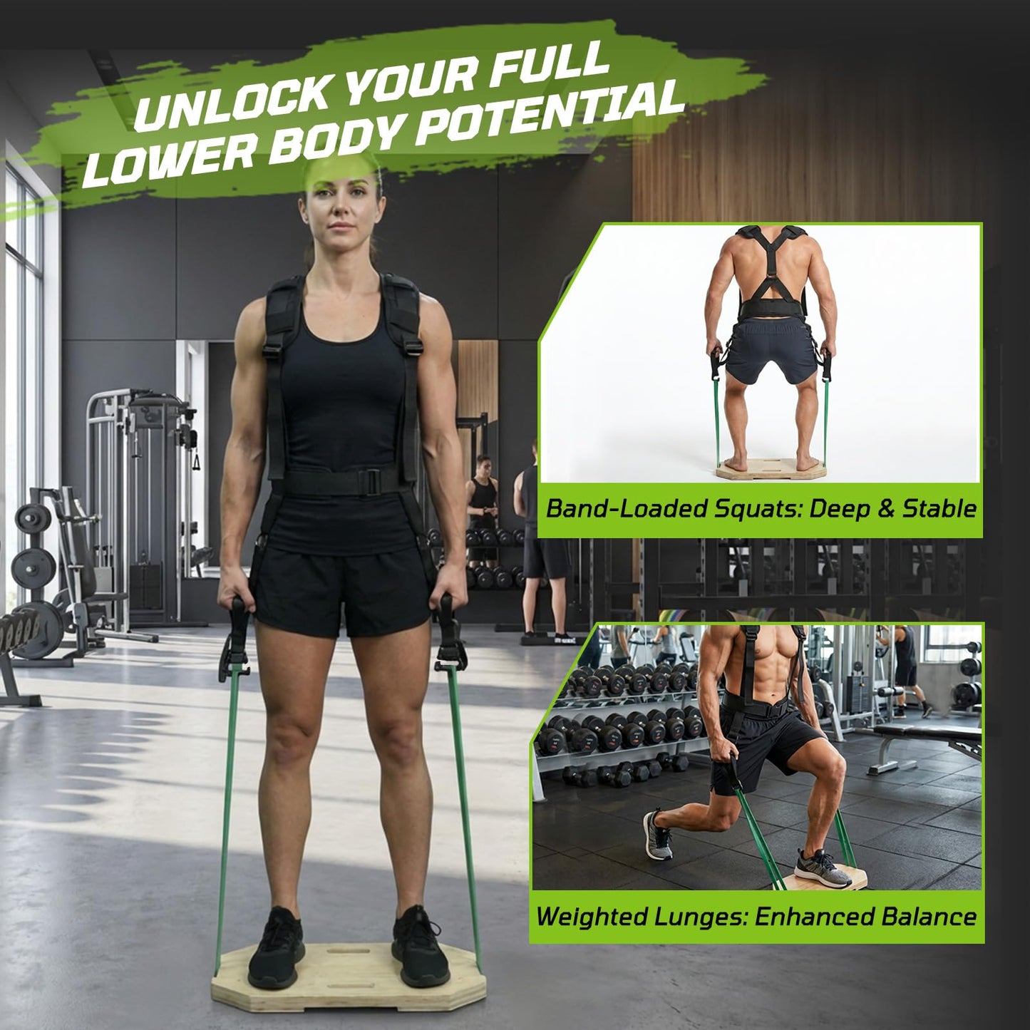 Belt Squat Harness Vest for Resistance Bands, Adjustable Squat Vest with Padded Shoulder Support,Lower Body Leg Day Equipment for Glutes & Quads,Home Gym Training