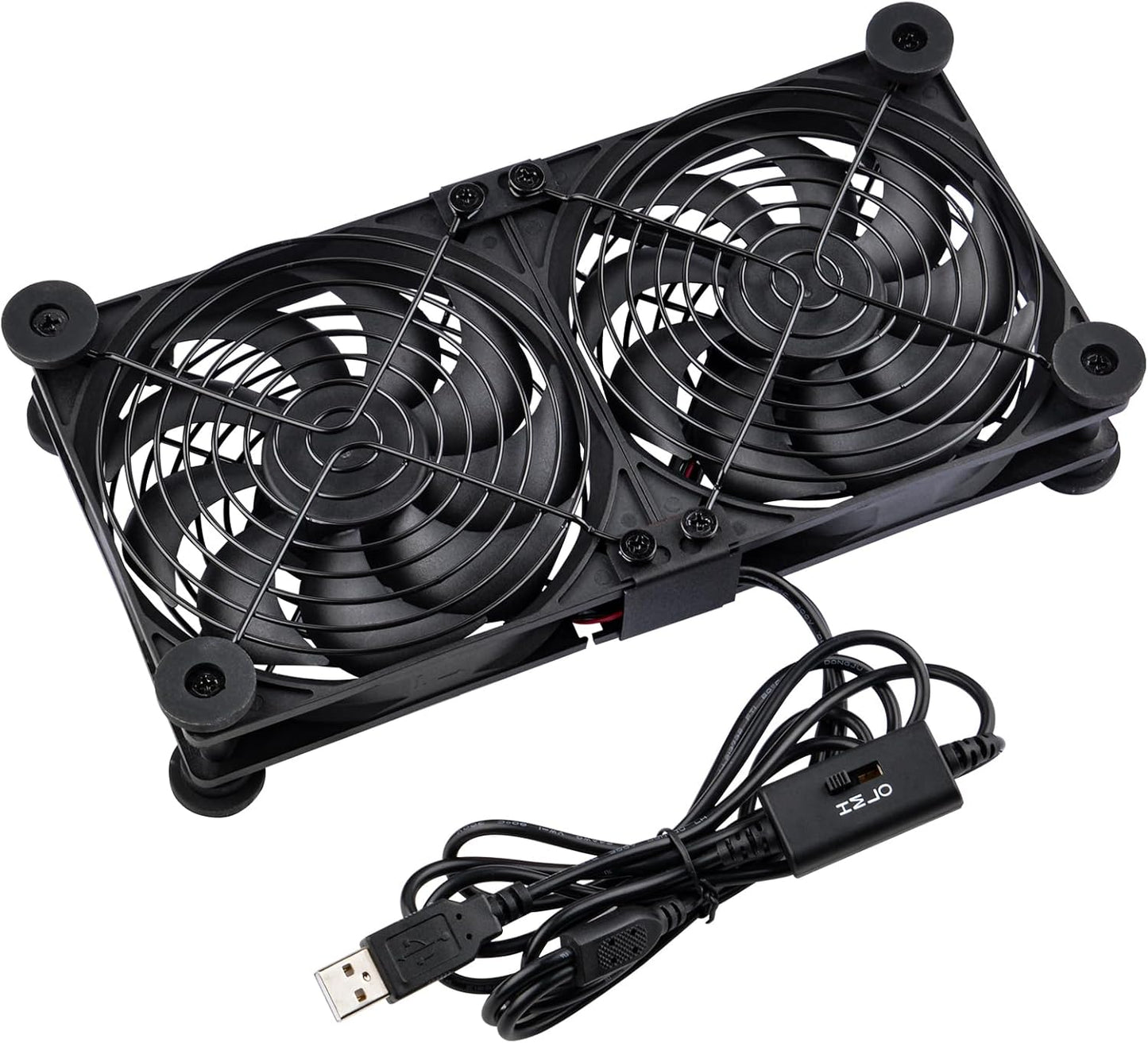 120mm 3-Degree 5V Quiet Dual Router Fan Cooler with L/M/H Speed Controller, DC USB Powered Cooling Case Fan for Router