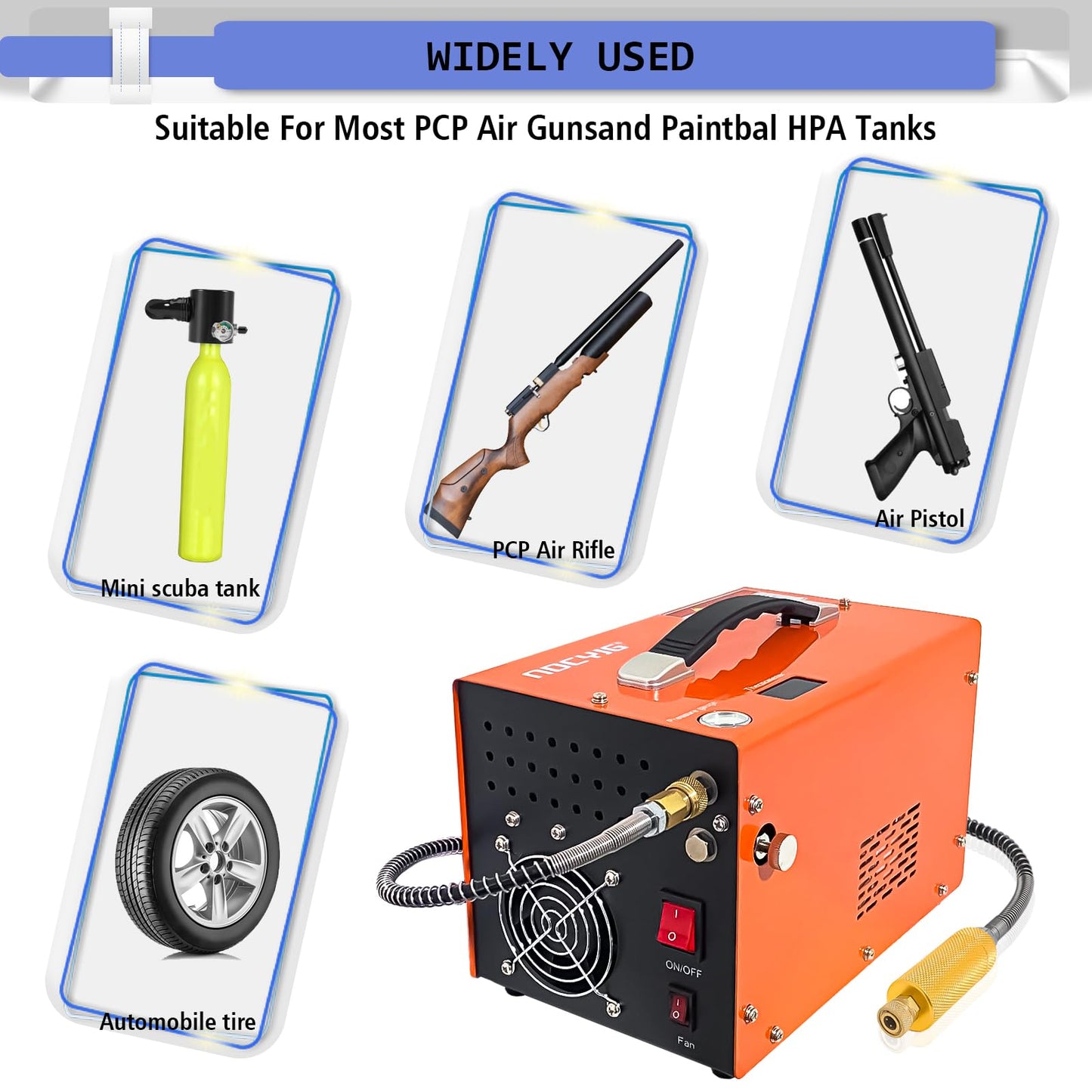 NDCYJG PCP Air Compressor 4500Psi 30Mpa Waterless/oil-free Air Pump Rifle Pistol Paintball Tank Power Supply Built-in 12V car DC 110V AC Household with Power Converter And Oil Wet Filter Easy To Carry