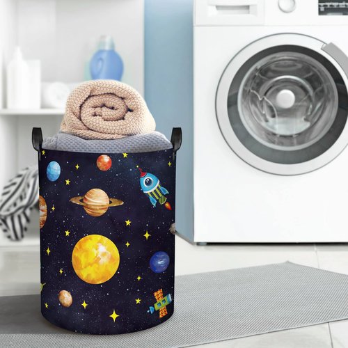 Clastyle 45L Boy Planets Nursery Hamper Outer Space Collapsible Laundry Basket Kid Room Rocket Toy Storage Basket