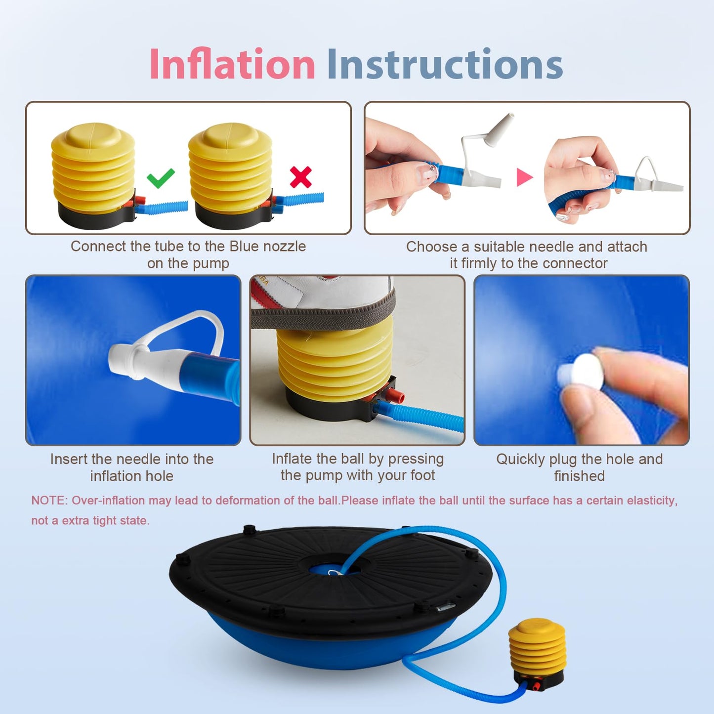 kisnbld Half Balance Ball Trainer, Inflatable 19/23 Inch Half Exercise Ball with Resistance Bands and Pilates Bal, Non-Slip 660lbs Capacity Yoga Ball for Home Gym Full Body Workouts