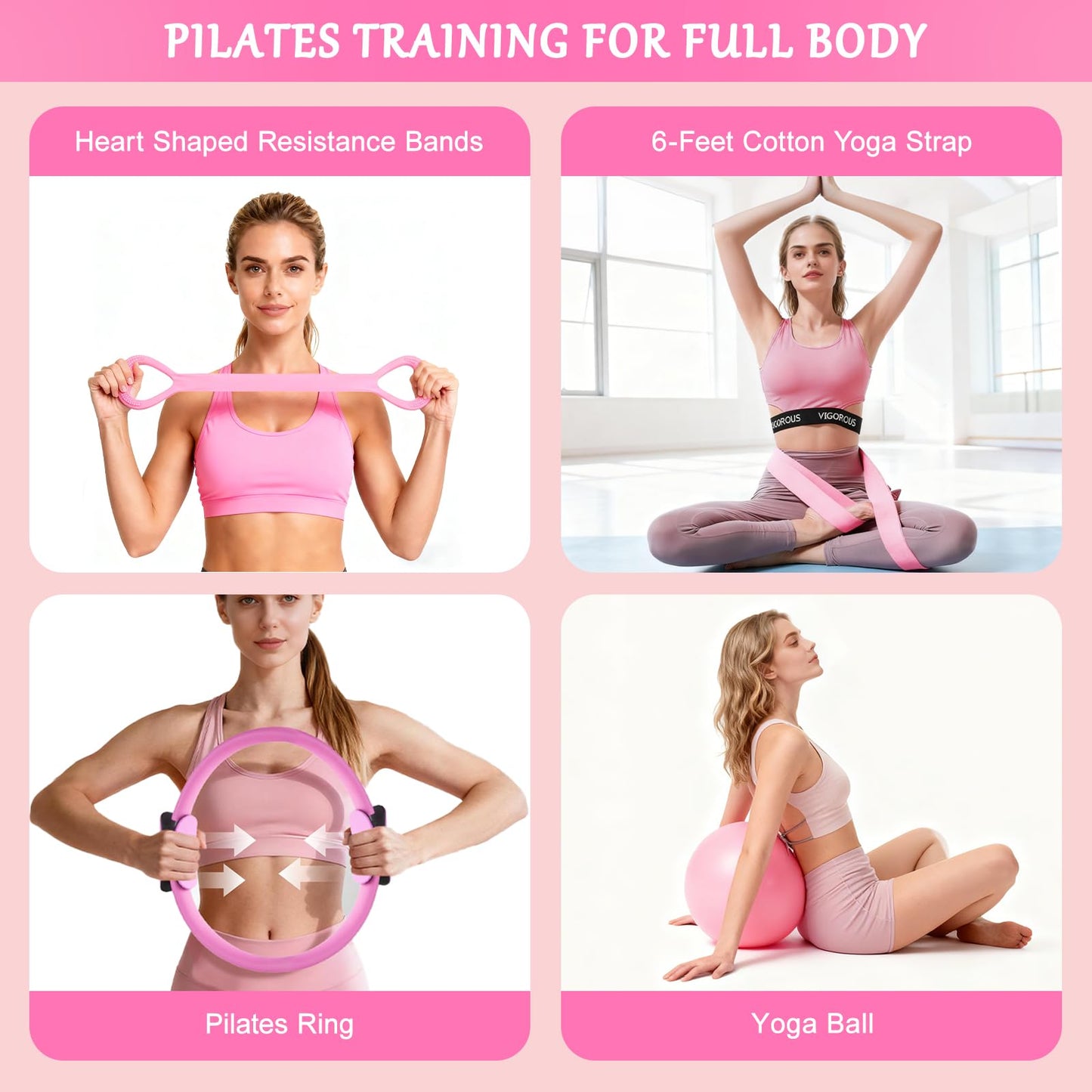 Home Pilates Kit for Women, Pilates Ring Set, Pilates Equipment Kit for Women Home Workouts, Pilates Essentials Kit with 15’’ Pilates Ring and Ball, Resistance Bands for Strength, Toning, Flexibility