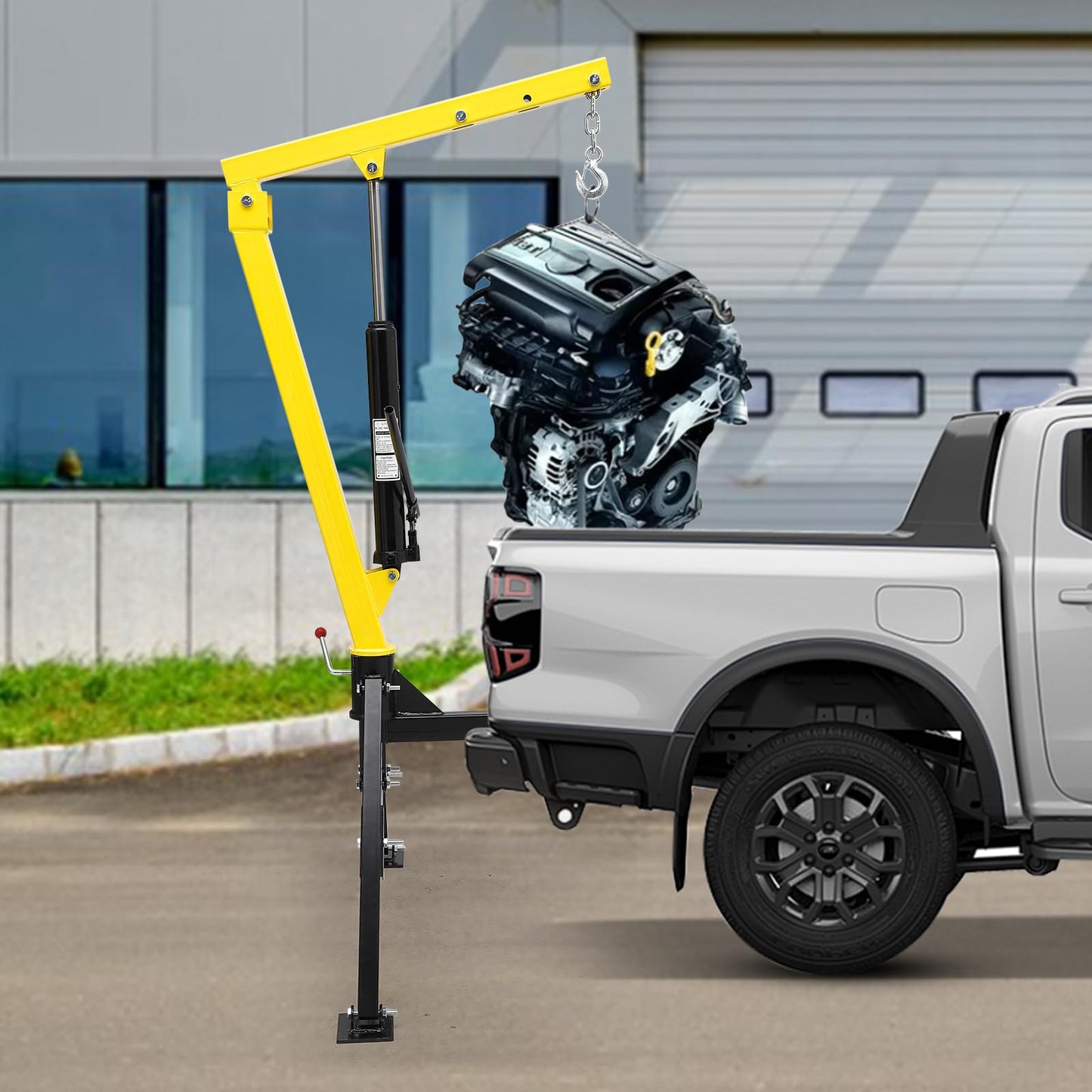 MERXENG Hydraulic Pickup Truck Crane, 1000 lbs Capacity, 360°Swivel, Hitch Mounted Crane with 3 Adjustable Capacities of 500 Lbs, 750 Lbs and 1000 Lbs for Lifting Goods in Construction, Industry