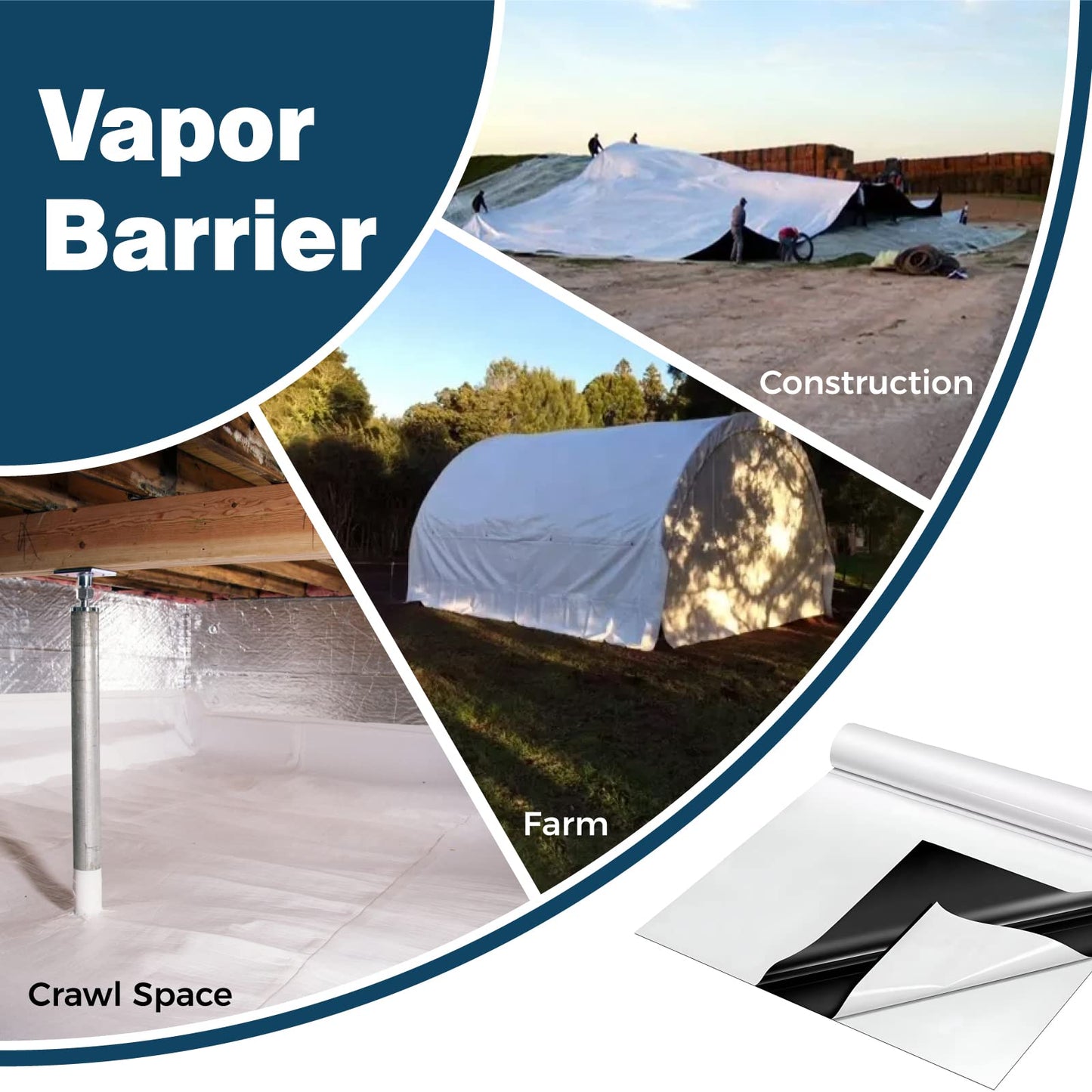 Spirecover Crawl Space Vapor Barrier, 10 mil 10'x100', Thick Plastic Sheeting, Drop Cloth Vapor Barrier Covering for Crawl Space Encapsulation, Heavy Duty Plastic sheeting, Black and White Panda Film