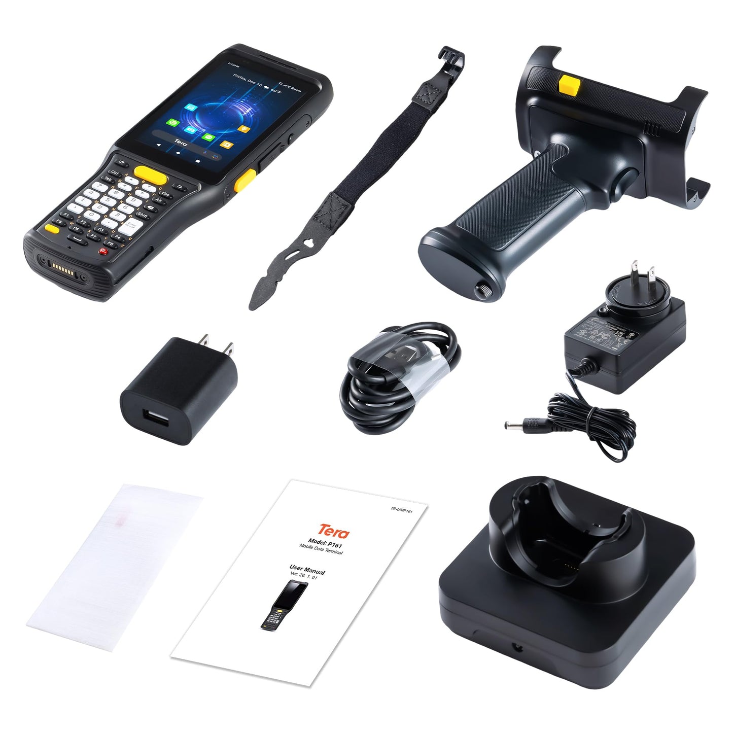 Tera Barcode Scanner Android 11 PDA: Zebra SE4710 Scanner Qualcomm 6700mAh with Hot-swap 2D QR Mobile Computer with Charging Cradle Pistol Grip 4G BT Wi-Fi 6 Ready P161 (Can Update to Android 13)