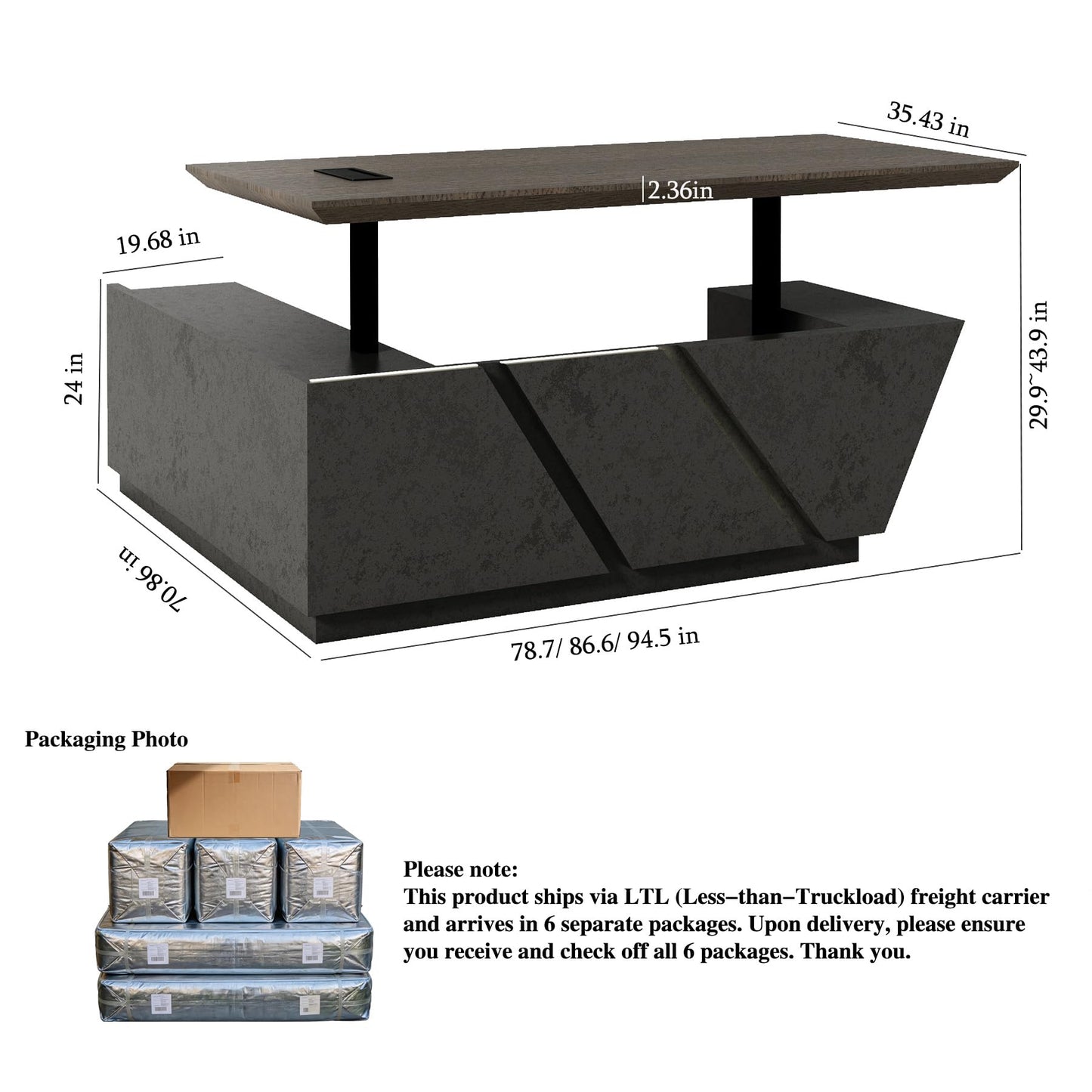 SAINTCY 94.5in Adjustable Executive Desk - Luxury L Shaped Desk with Drawers, Large Table with File Cabinets, Executive Office Desks with LED Light Strip Home Office Desk for Professionals