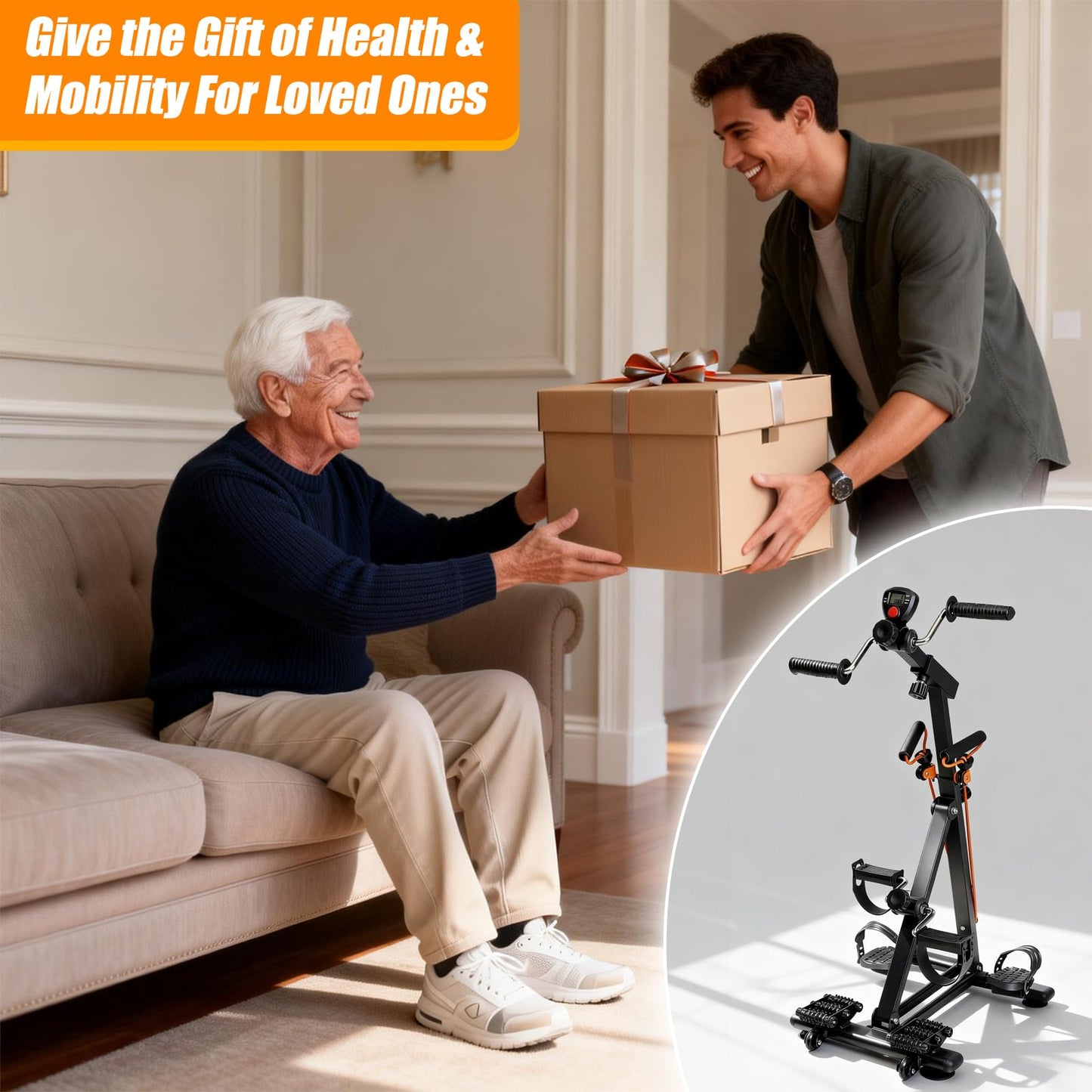 Pedal Exerciser for Seniors, Heavy Duty Arm and Leg Exercise Bike for Physical Therapy, Seated Rehabilitation Equipment with Massage Rollers & Adjustable Resistance for Stroke Recovery (Black)