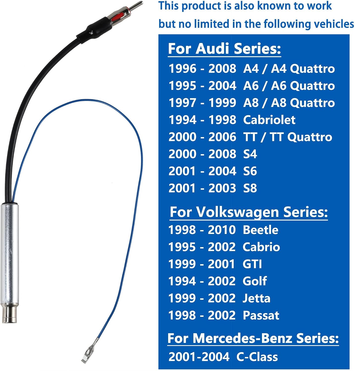 Anina 1995-2008 Amplified Antenna Adapter for Select Volkswagen Audi Early Model Aftermarket Radio to Factory Stereo