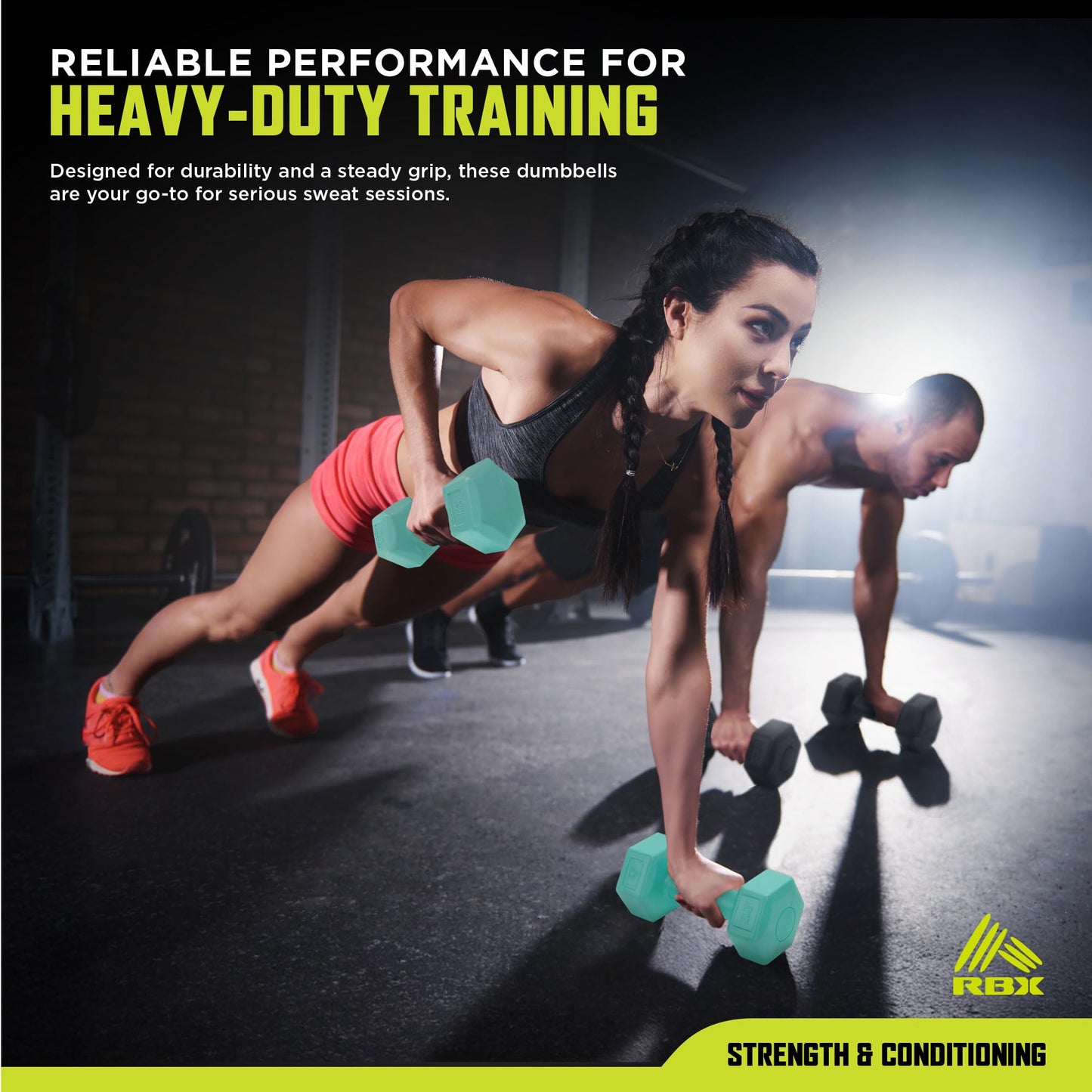 RBX 4lb Pair Hex Dumbbells, 2lb Each, Hex Shape for Stability, Compact for Easy Portability, Dumbbell Set for Strength Training, Cardio, Walking, and More, All Fitness Levels (Mint)