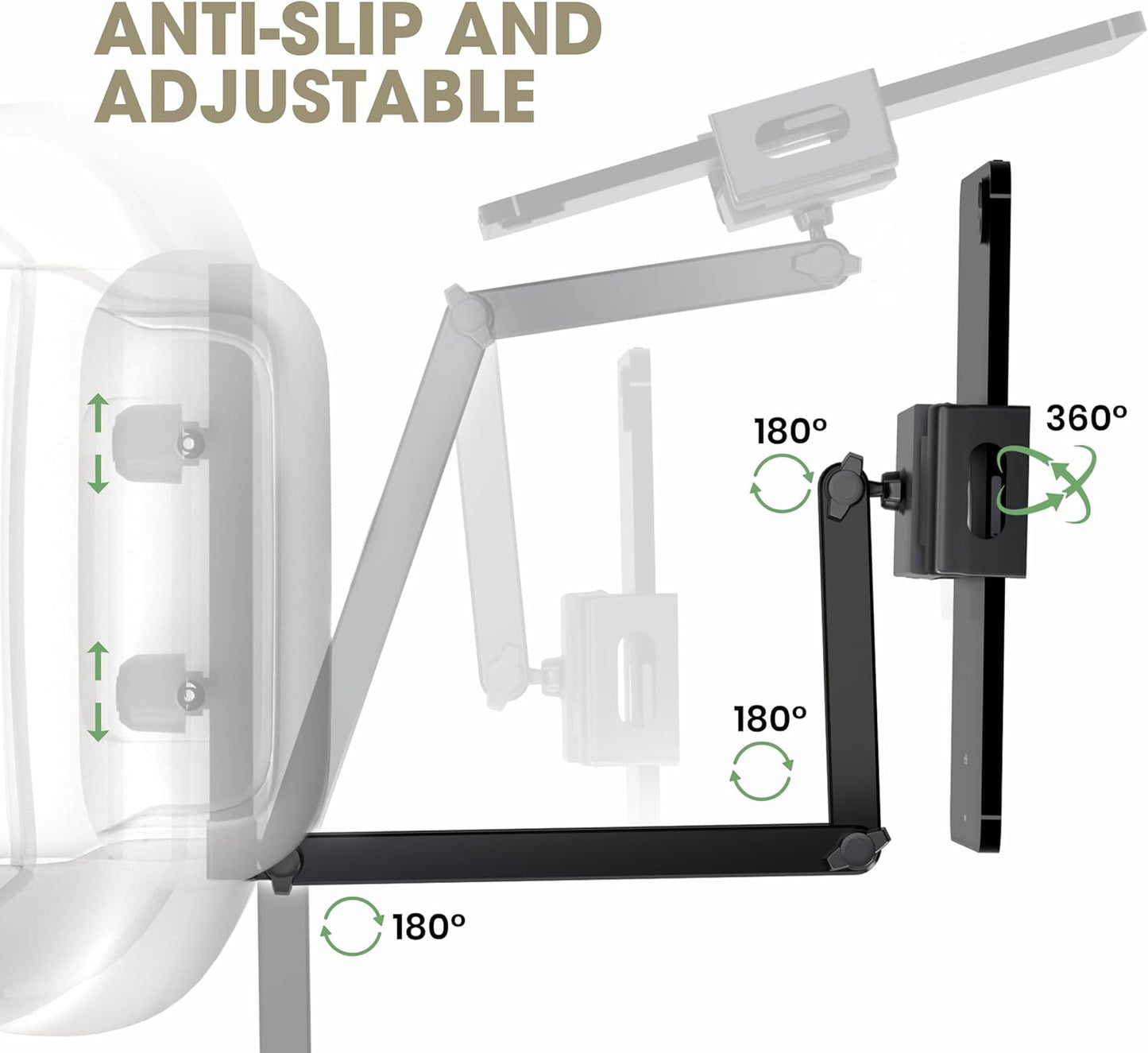 ZIRKA 360 619 Car Headrest Tablet and Phone Holder Adjustable Back Seat Mount for iPad, iPhone, Samsung Heavy Duty