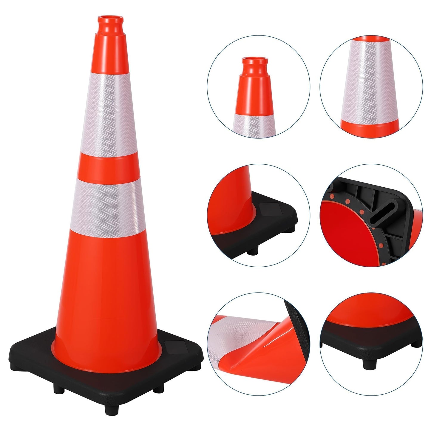 8 Pack 28 Inch Traffic Cones with Weighted Base - PVC Orange Safety Cones for Construction, Parking Lot, Driveway & Event Traffic Control