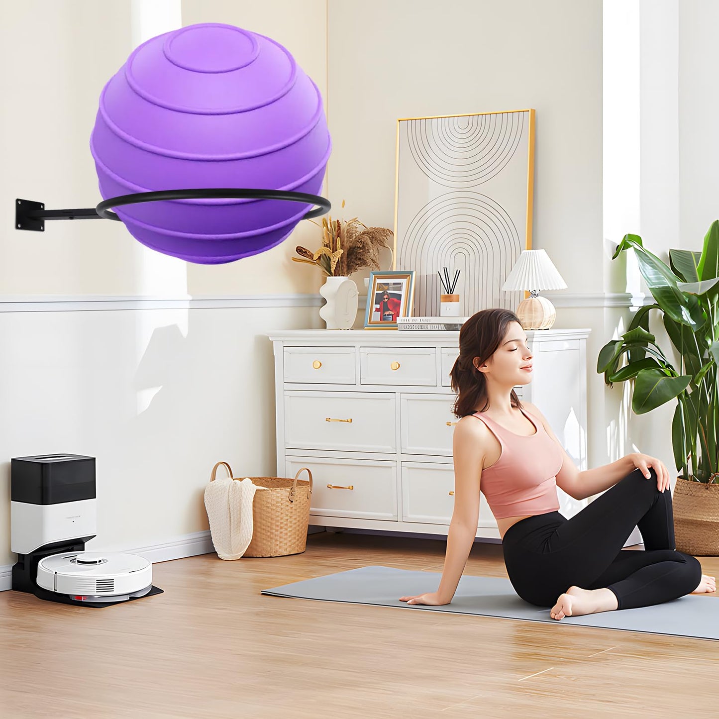 XIAOPEIZHI Black Yoga Ball Holder, Exercise Ball Storage Ball Holder Wall Mount Stability Ball Holder for Home and Yoga Studios or Commercial Gyms,Acts as a Yoga Ball Holder. Set of 2.