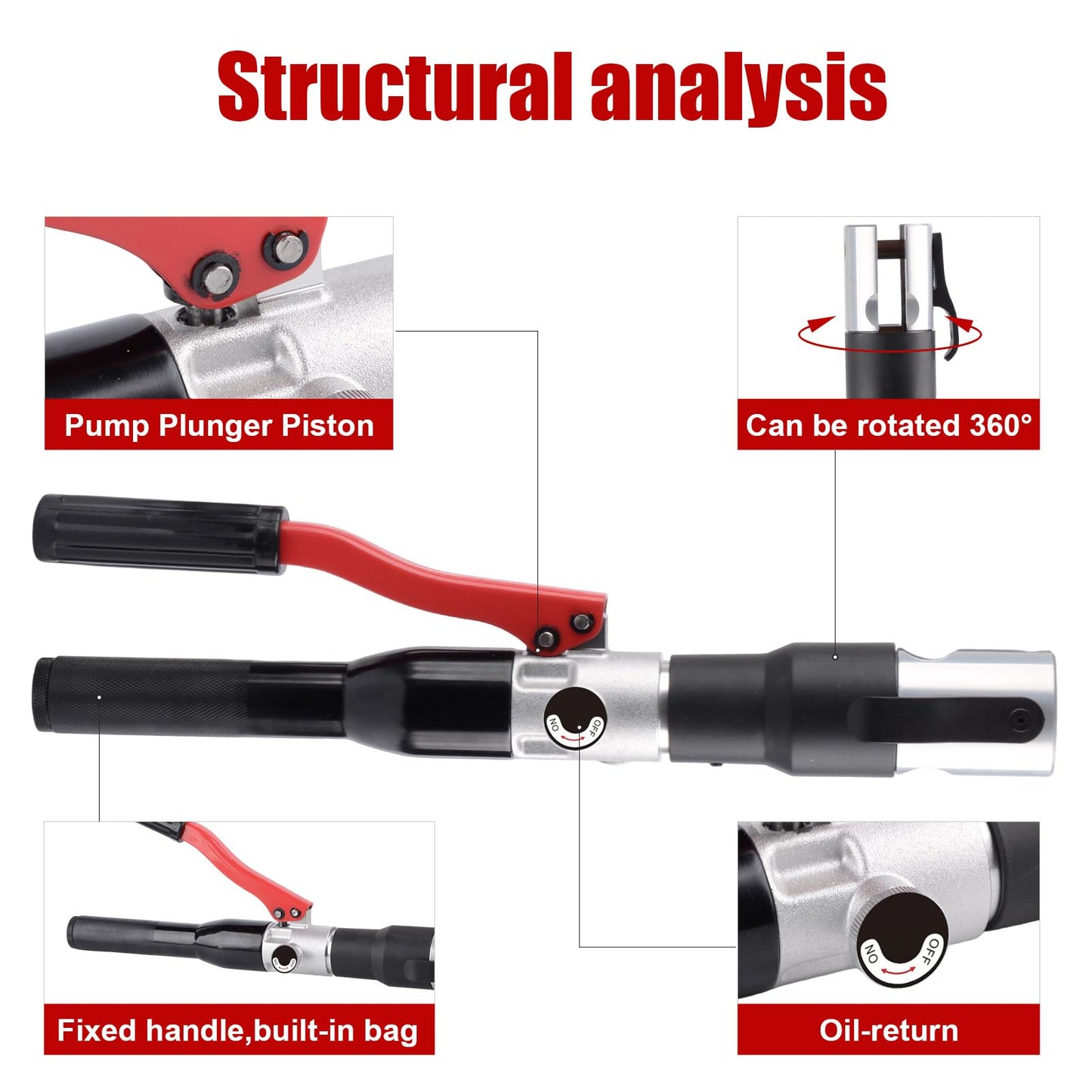 ketailei Hydraulic Crimping Tool | 65MPa Auto Pressure Relief | 1/2"-1" Dies for Copper Pipes & F877 PEX Sleeves | 3/8"-1" Dies for ASTM F1807 PEX Rings(KZ-1930SF)