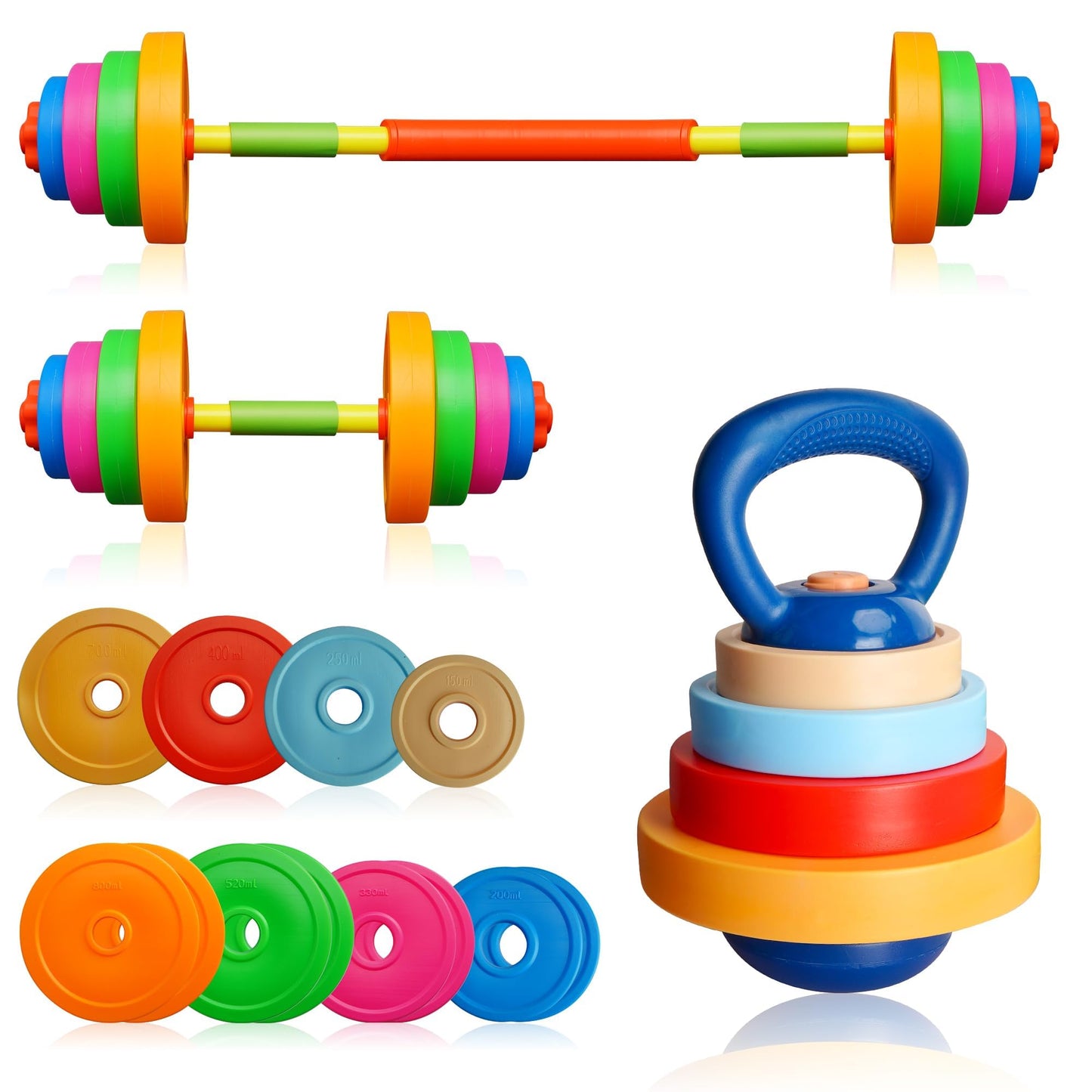 Sepco Kids Weight Set Adjustable Toddler Workout Toy Equipment Barbell Dumbbell Kettlebell for Pretend Play Exercise & Fitness Toy