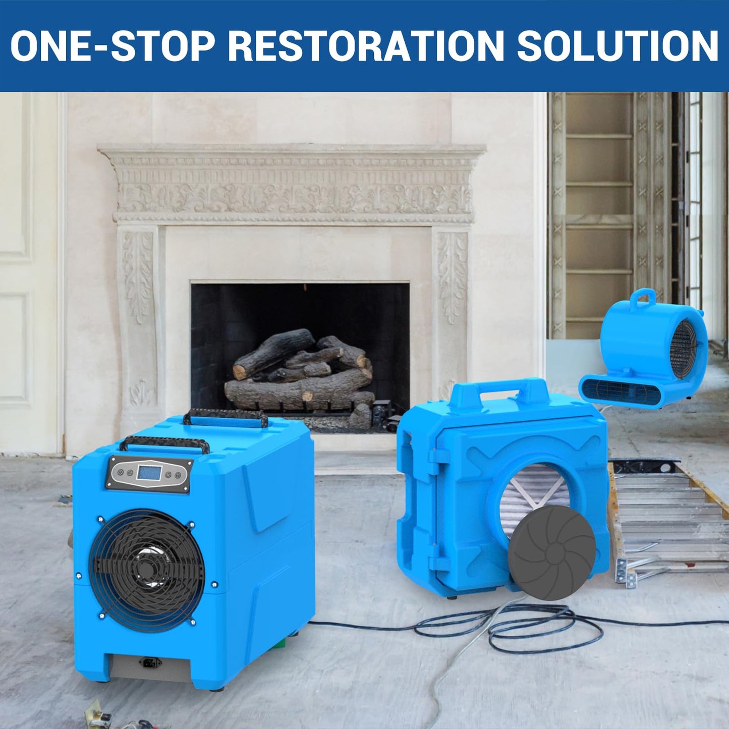 MOUNTO Restoration Equipment Bundle – 6× AM33 Air Movers, 1× DH80 Compact Dehumidifier, 1× HEPA 500 Air Scrubber – Complete Water Damage Restoration Package
