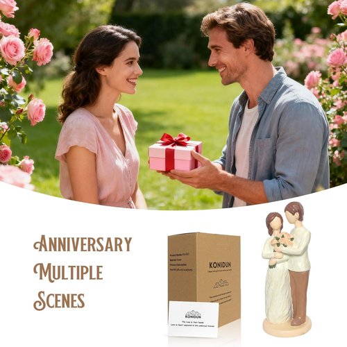 Mr & Mrs Couple Figurine - Hand-Painted Resin Wedding Cake Topper | Perfect Valentine's Day & Anniversary Gift (Brown)