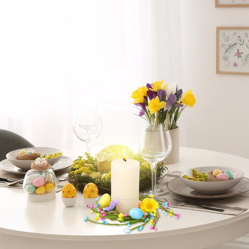 Jansun Easter Candle Rings - 4 Pcs Mini Wreaths with Pink & Blue Eggs for Table Decor | Festive Centerpieces