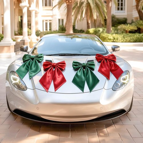 **Giant Red & Green Satin Christmas Bows - 23 x 11 Inch Decorative Bows for Wreaths & Gifts (4 Pack)**