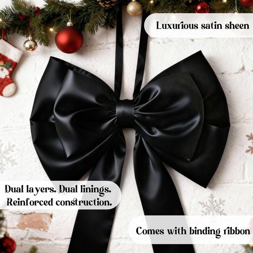 Giant Black Bow Decor - 75x19 Inch Christmas Tree Topper | Elegant Ribbon for Weddings & Parties