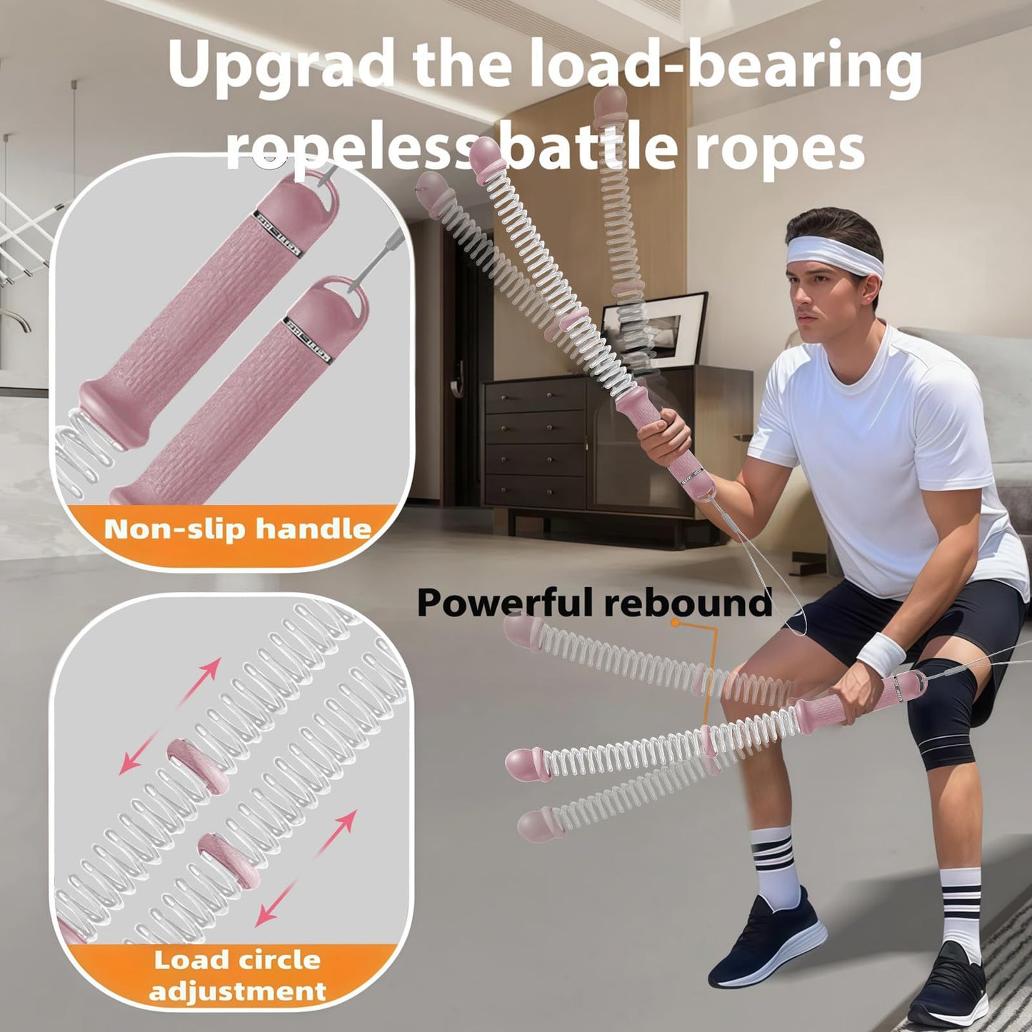 Ropeless Battle Ropes 2Pcs with Bag for HIIT, Cardio, Strength & Low-Impact Training, Portable Weighted Home Gym Equipment Non-Slip Handle, Cordless Battle Ropes for Men & Women, Upgrade Battle Rope