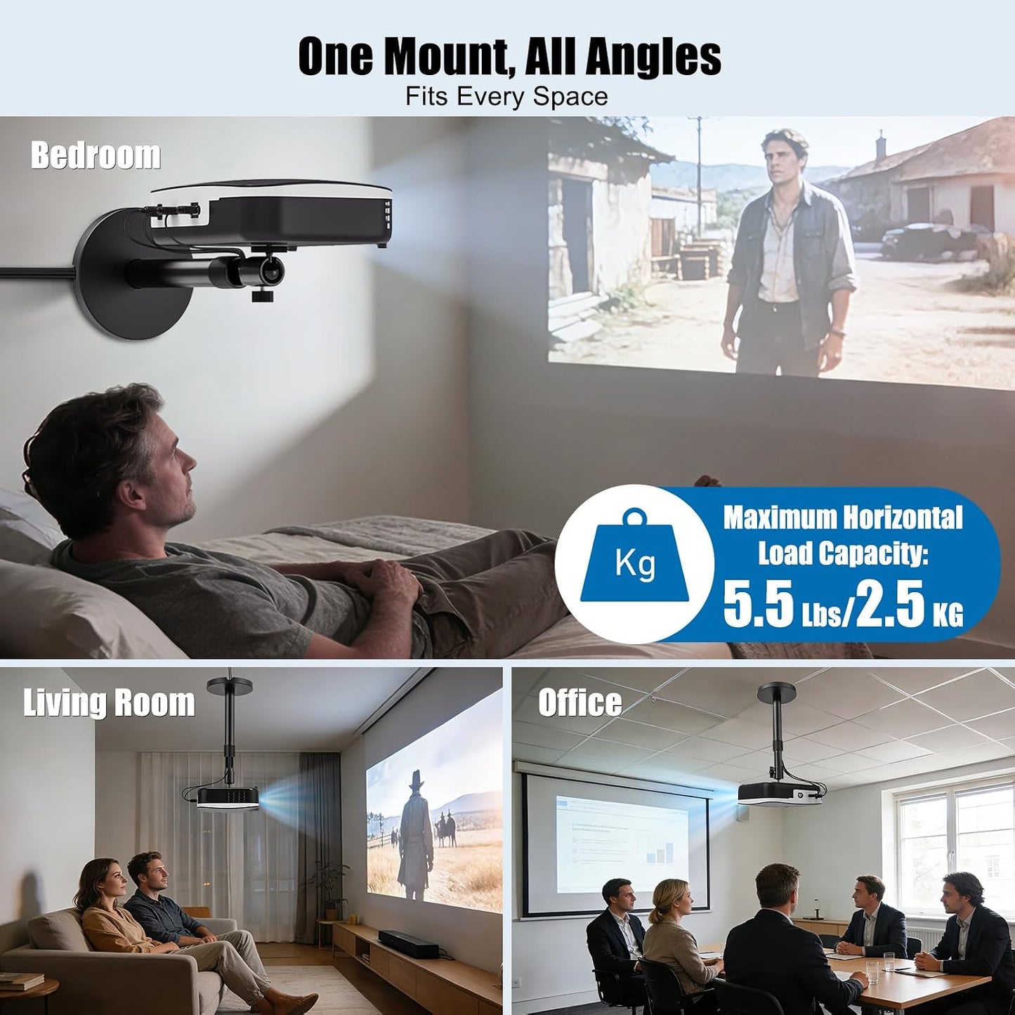 JUBOR 10.8" 15" 1/4" 360 120 Projector Ceiling Mount, - Extendable Length Ceiling Projector Stand with Screw