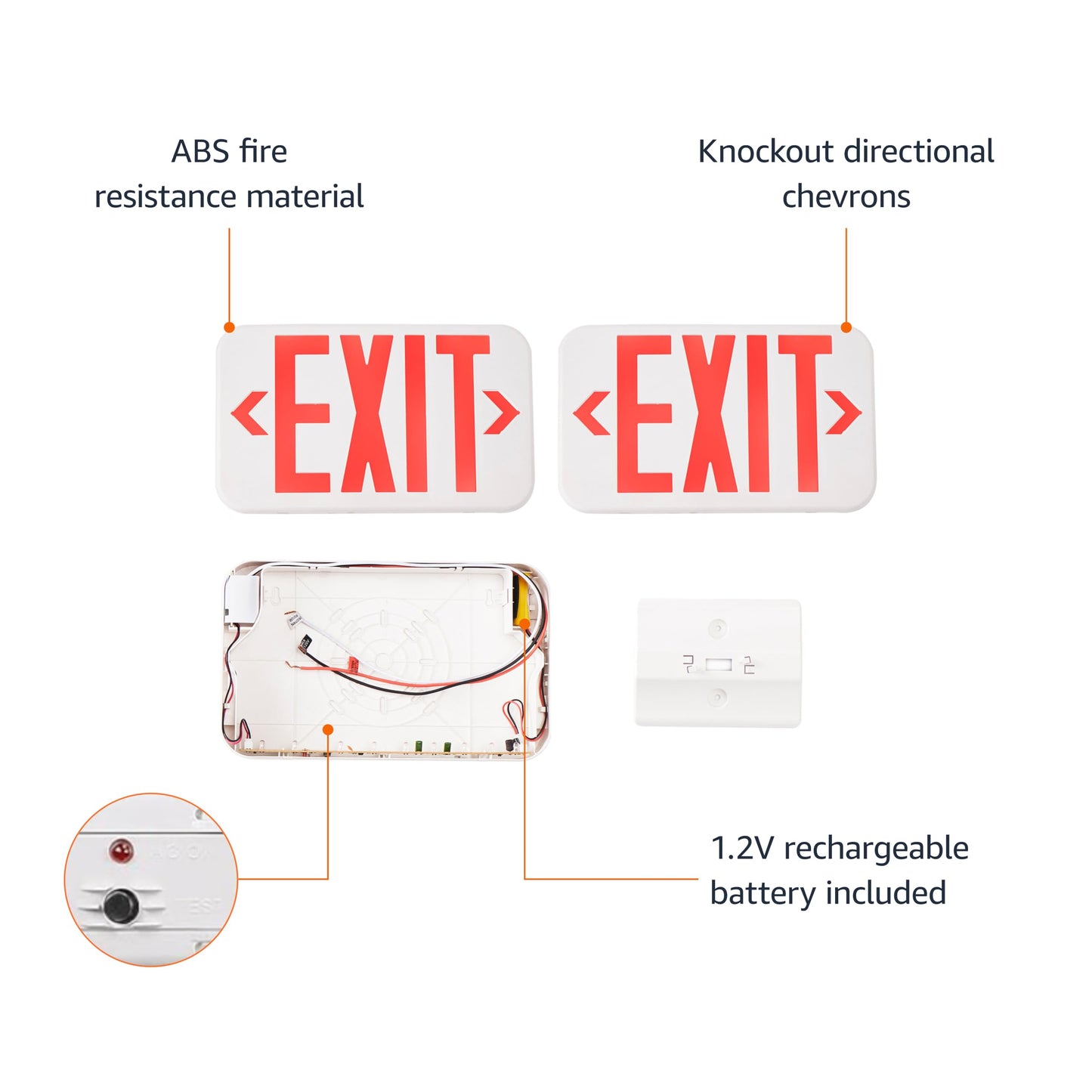 Amazon Basics LED Emergency Exit Sign, Double Face, UL Certified, Fire Retardant, Hardwired with Battery Backup, Red, 1-Pack