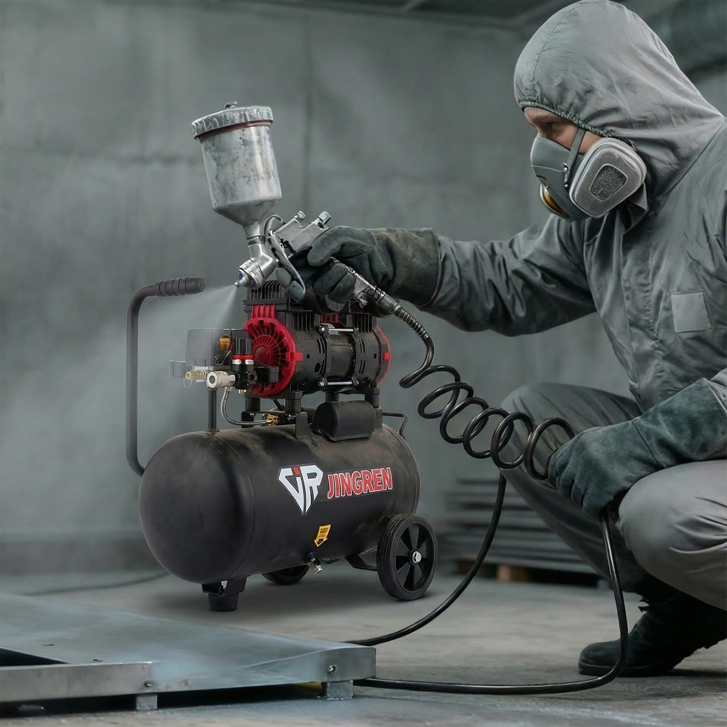JIR JINGREN 8 Gallon Ultra Quiet Air Compressor, Steel Tank 2HP 4.2CFM, Max 120 PSI Oil-Free Air Compressor Tank, 68dB for Car Repair, Spray Painting, Woodwork Nailing(With Accessories Kit)