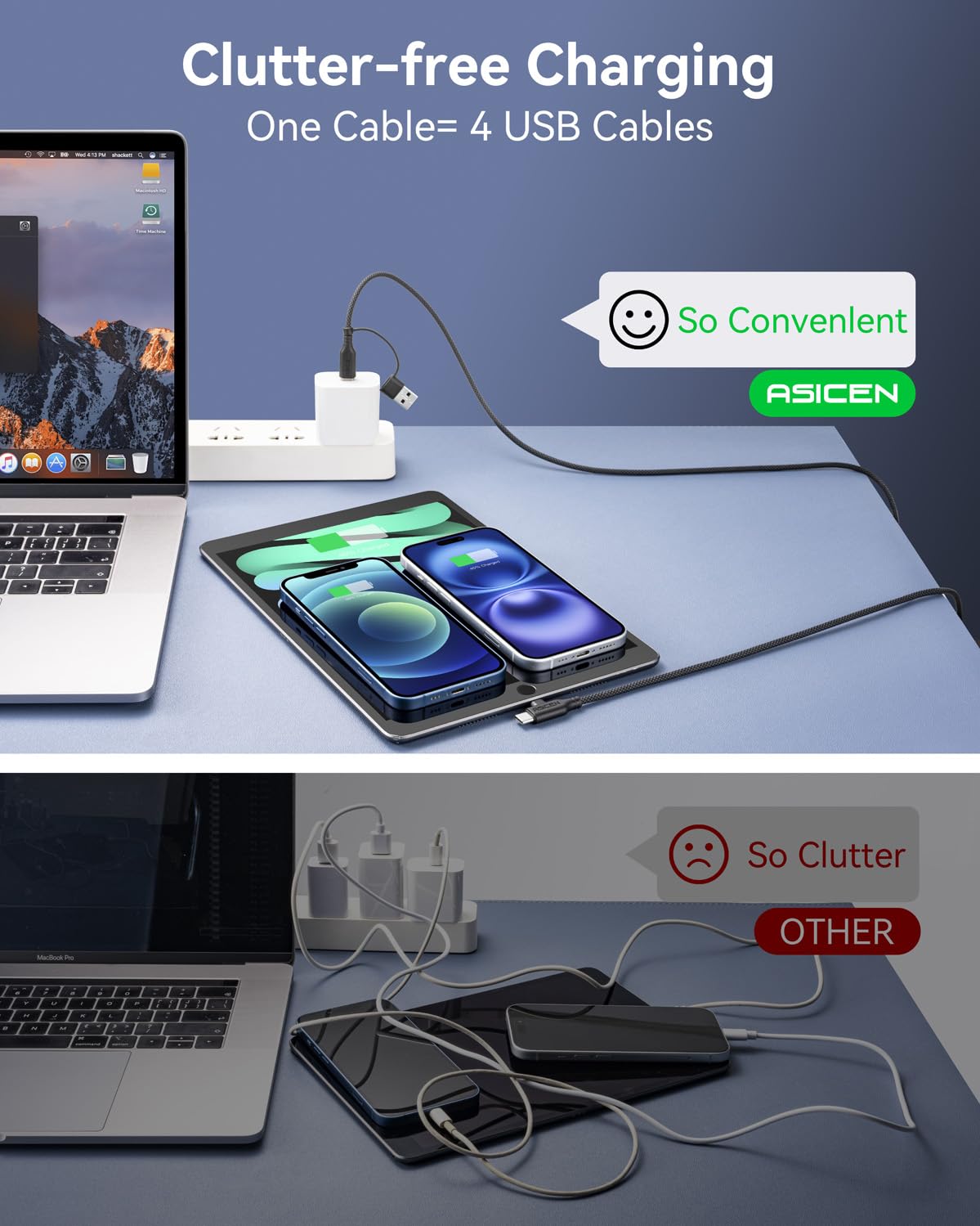 ASICEN 100W 2 2 Cable,6ft 90Lightning 5A 2,Multi PD in Multi Charging Braided USB C to Cable Fast Charging with USB A/C