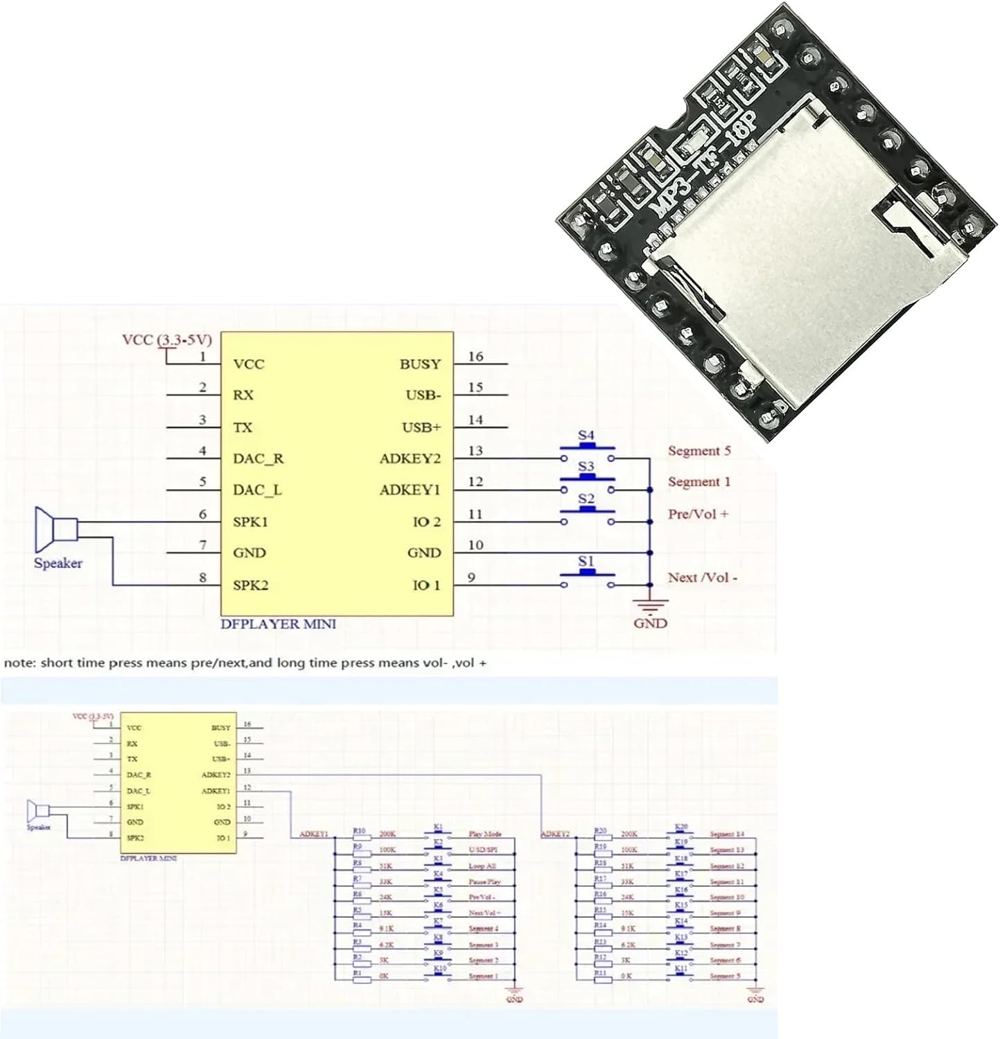 FBHDZVV 4Pcs MP3 16P MP3 Mini Player Module TF Card U Disk Mini DF Player Audio Voice Module IO/Serial Port/AD Board