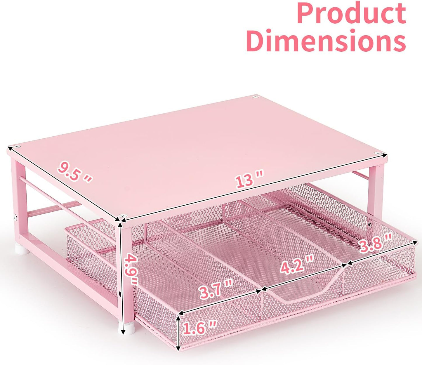 Small Pink Laptop Stand for Desk, Monitor Stand, Office Desk Accessories, Computer Desktop Stand with Drawer for Home