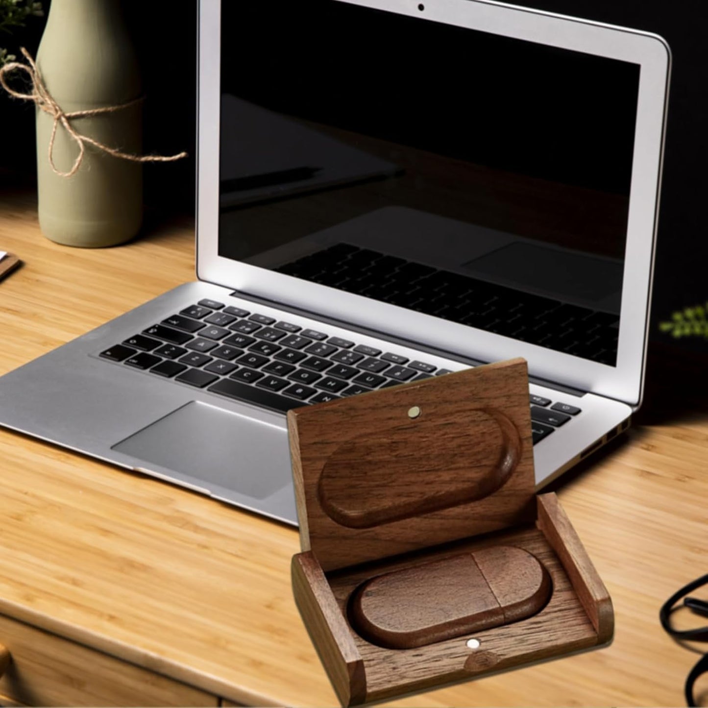 FEWINA 64GB USB3.0 64G 3.0 Oval Wood Flash Drive Box, Wooden USB Drive USB Super-Speed Thumb Drive Jump Drive Ideal