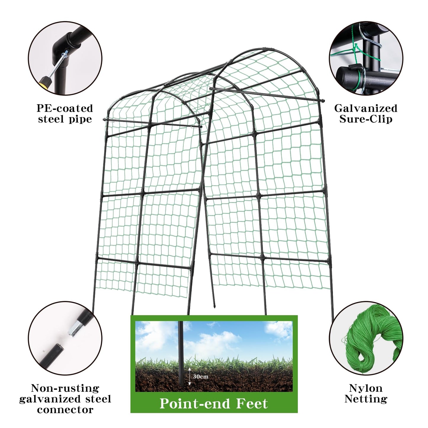 Yotoworth Garden Arch Arbor Trellis for Climbing Plants Outdoor, 7.8 ft Extra Tall Cucumber Trellis Raised Bed Climbing Vine Plant Support, Grape Vegetable Tomato Pumpkin Peas Bean, Black