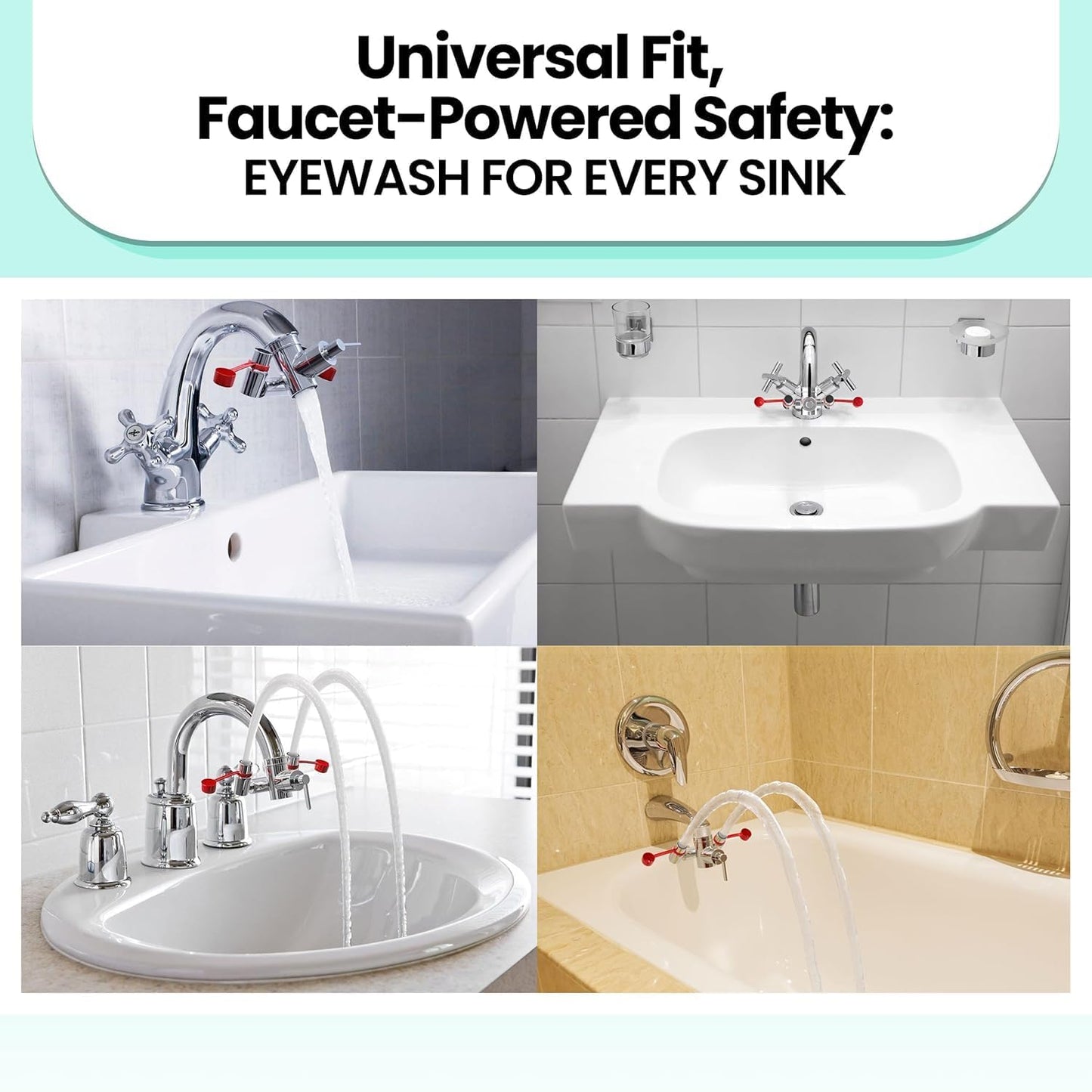 TidyFriend 4 Pack Eye Wash Kit - Faucet Mounted Emergency Eye Wash Station Sink Attachment-1 Eyewash Station, 3 Common Sink Adapter, 2 Inspection Tag, 1 Emergency Eye Wash Station Sign