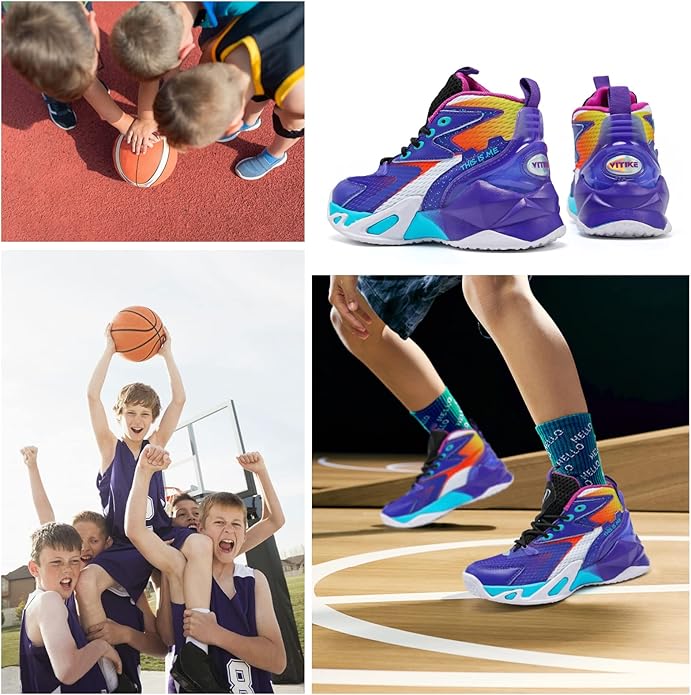 VITUOFLY Kids Basketball Shoes Boys Air Cushion Sneakers Girls Mid Top School Hoops Shoes Non-Slip Outdoor Sports Running Gym Comfortable Durable Little Kid/Big Kid