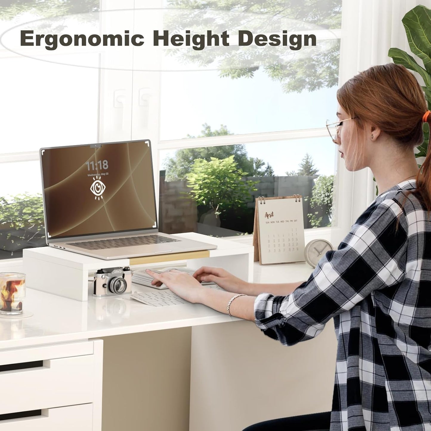 20 Inch Cozy TEAMIX Monitor Stand Riser, Wooden Desktop Riser for TV/PC/Laptop/Printer, Monitor Riser with Storage